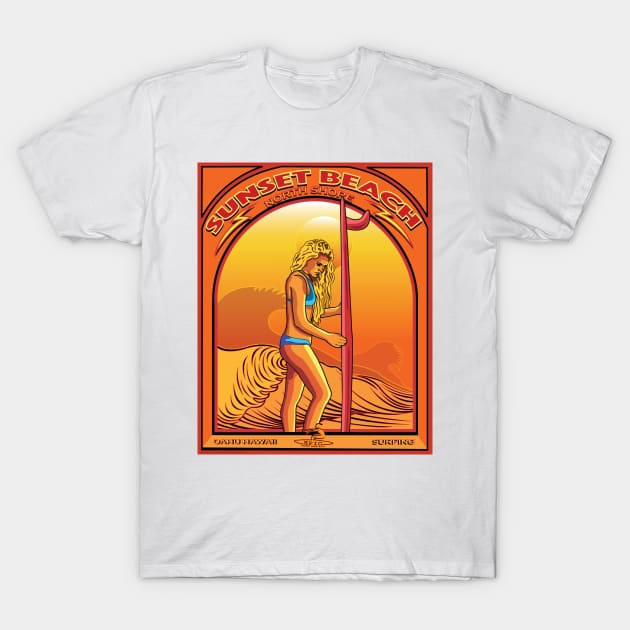 SUNSET BEACH NORTH SHORE OAHU HAWAII SURFING T-Shirt by Larry Butterworth